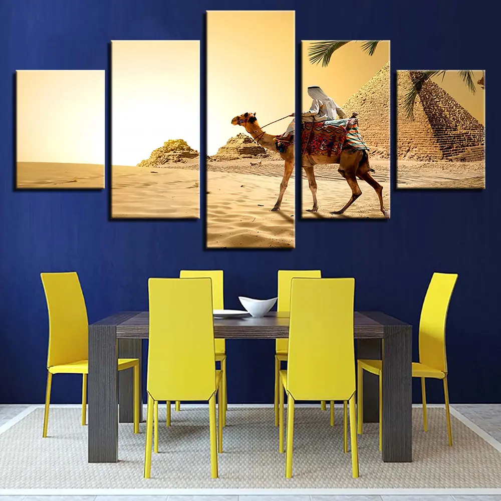 يي 3d حار بيع الصحراء الجمل الجدار لوحة زيتية قماشية 3D الطباعة 5 قطع الجدار الديكور قماش اللوحة
