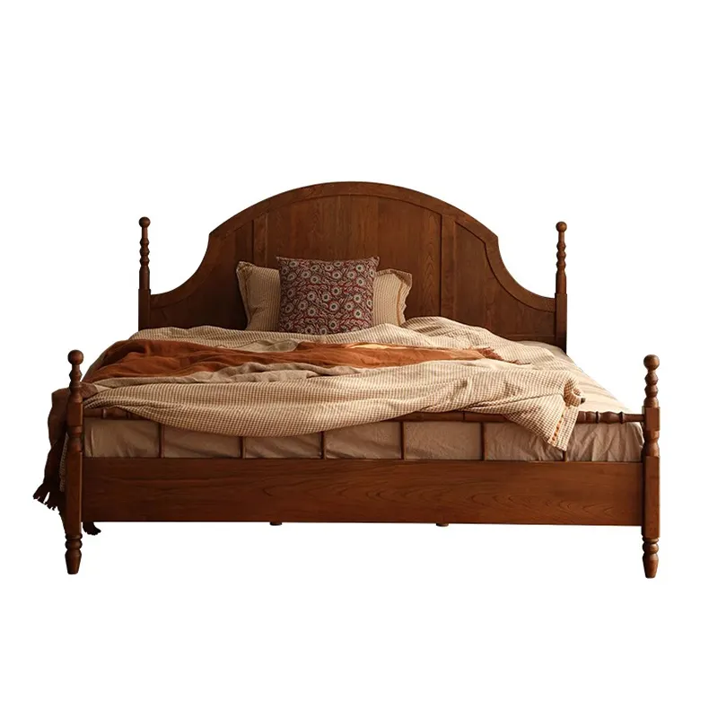Marco de cama de madera de estilo antiguo medio diseño de cama doble simple en madera cama moderna cabecero alto italiano