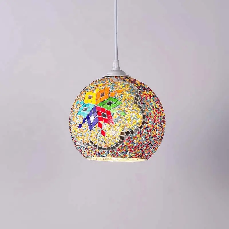 Lampadari a sospensione in vetro a mosaico colorati fatti a mano in stile marocchino turco con piastra a soffitto per soggiorno