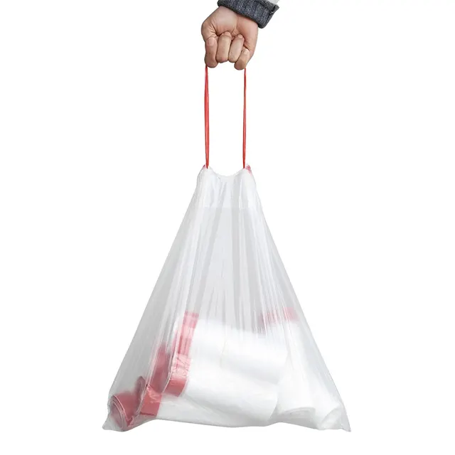 Sac à ordures en plastique biodégradable transparent Sac poubelle en plastique personnalisé de 13 gallons avec cordon de serrage en rouleaux