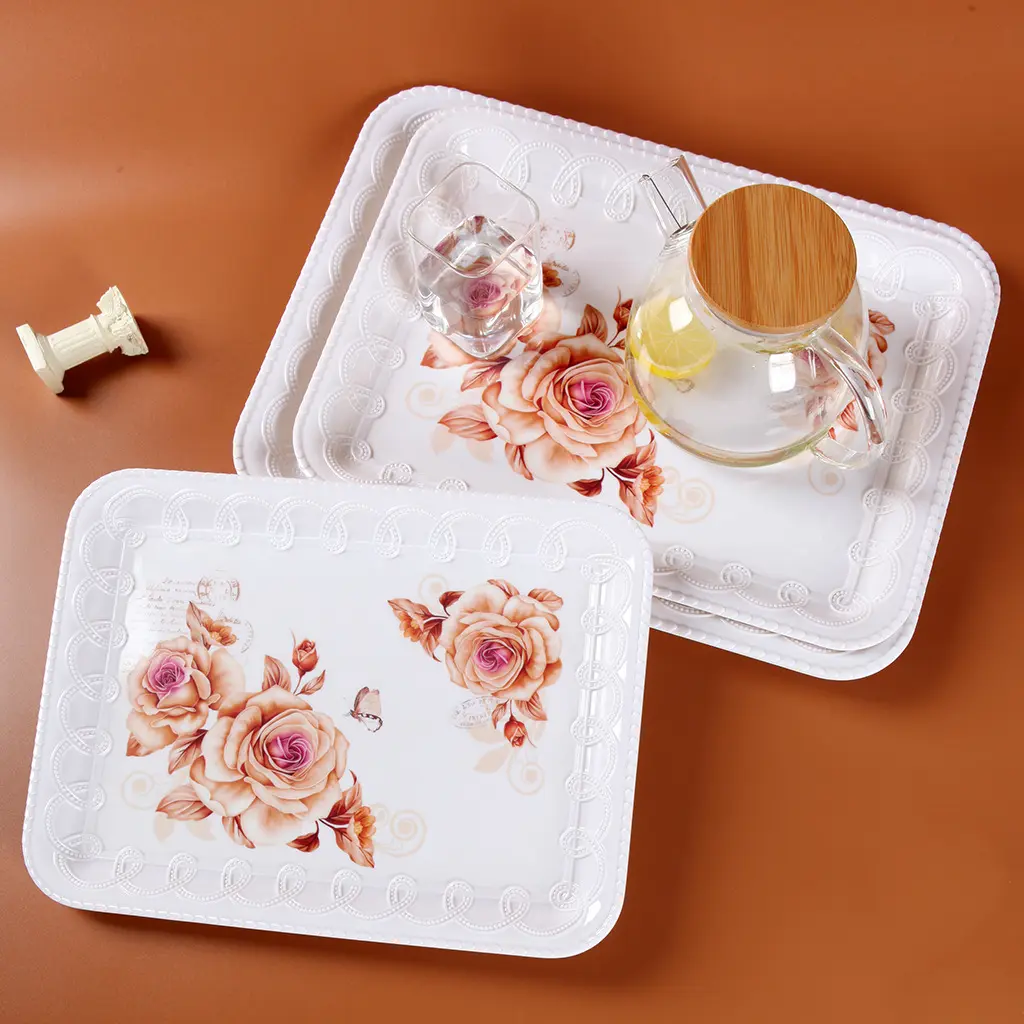 Panier de fruits en mélamine, ustensiles de table blanche, plateau de service Design à fleurs