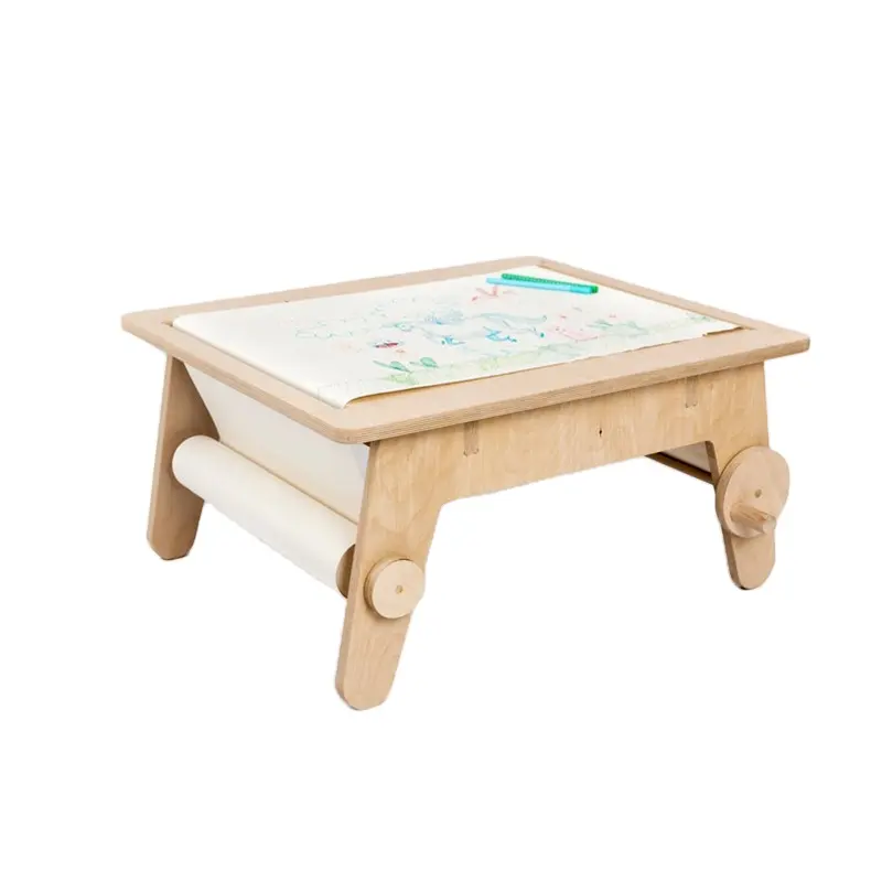 Muebles de madera contrachapada embalada plana mesa de sala de juegos para niños mesa de dibujo de rompecabezas de madera