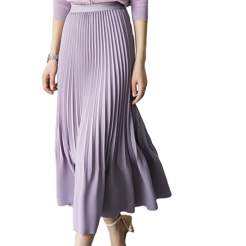 Elegante vestido de cintura alta para mujer Slim casual simple A-line falda Nueva moda Falda larga plisada media