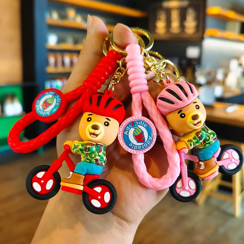 Portachiavi per auto simpatico orso per bicicletta 3D cartoni animati borsa pendente ornamenti piccoli regali