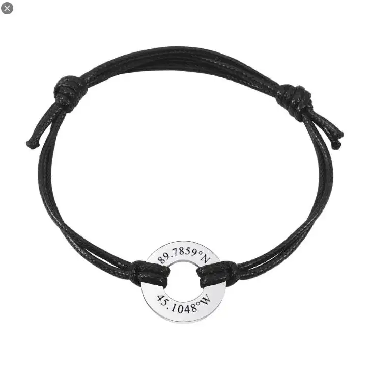 À la mode Simple Bijoux En Acier Inoxydable Personnalisé Gravé Mot Personnalisé Étiquettes de Nom en cuir corde réglable Jeton bracelet