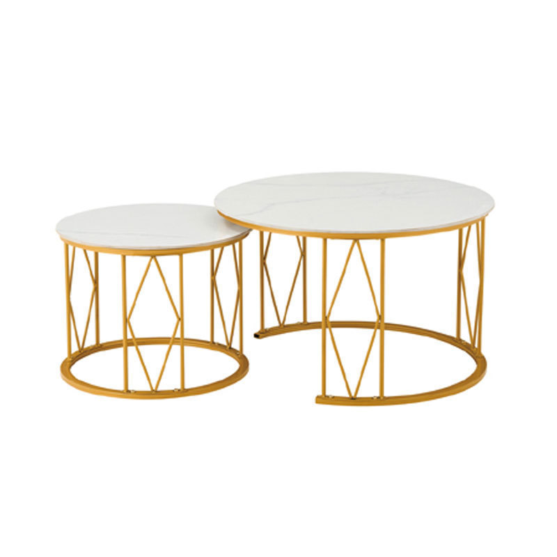 Table basse nouilles blanches dorées