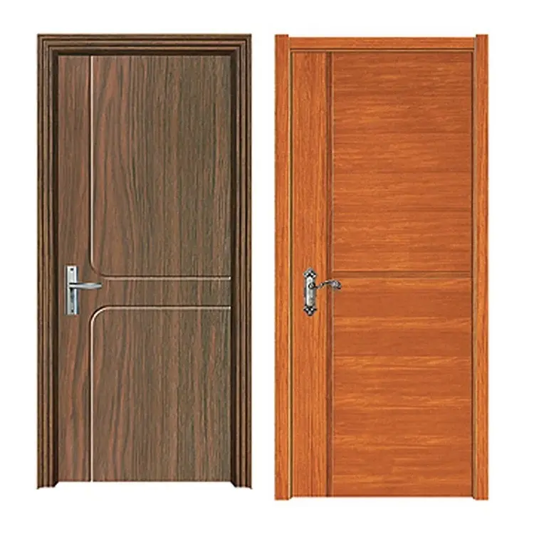 Venta directa de fábrica serie flush chapa de madera MDF puerta de madera Puerta de PVC para puertas interiores con manijas