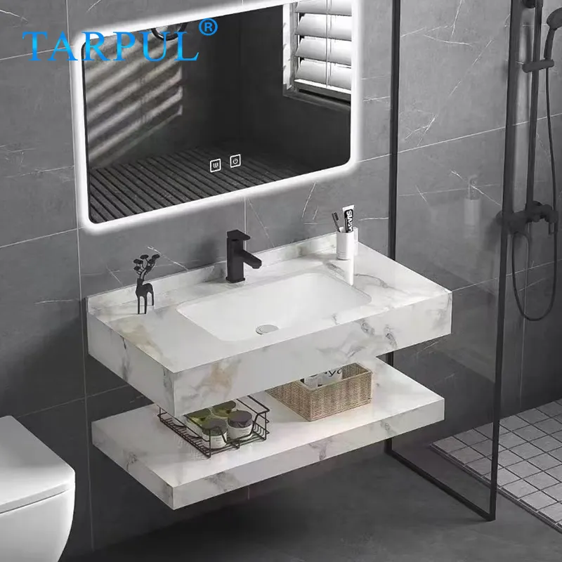 Ayna yapay taş tasarımı ile Tarpul mermer katı yüzey lavabo duvar asılı banyo seramik banyo lavabosu döşeme havzası