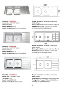 新 1200X 500毫米双碗食品级不锈钢厨房水槽废物滤水器 - Product Image 3