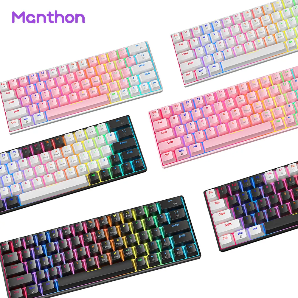 Moda 61 Teclas Do Teclado 60% RGB LED Backlit Teclado Mecânico Teclado Gamer Com Fio Ergonômico Mini Teclado Gaming