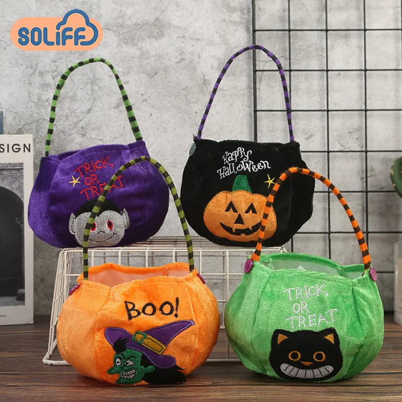 Custom Personalized Halloween Basket Candy For Kids Fantasma Assustador Balde Com Nome Bordado Truque Ou Tratar Decoração Do Partido