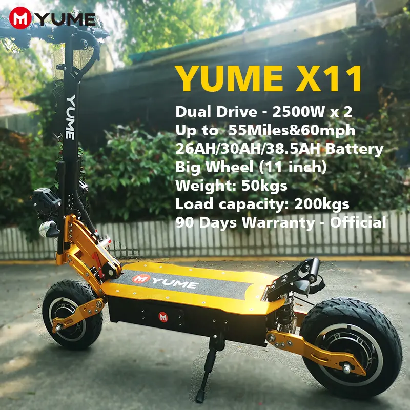 Электрический скутер YUME 60 В X11 + 6000 Вт, двухмоторный электронный скутер, 11 дюймов, большие колеса, новый складной электрический самокат