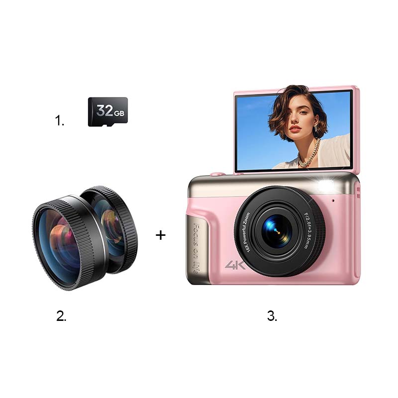 32 Go rose avec objectif grand angle et objectif macro