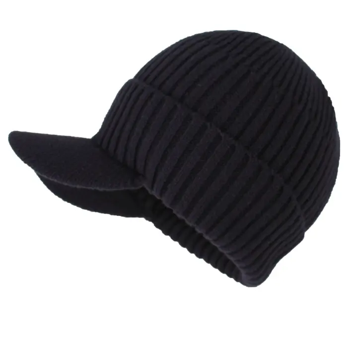 Мужская Уличная шапка, зимняя теплая плотная Вязаная Шапка-бини с козырьком, облегающая шапка с полями