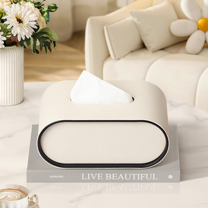 กล่องกระดาษแข็งหนังสีครีมกล่องกระดาษเช็ดปากโต๊ะกาแฟในห้องนั่งเล่น - Product Image 6