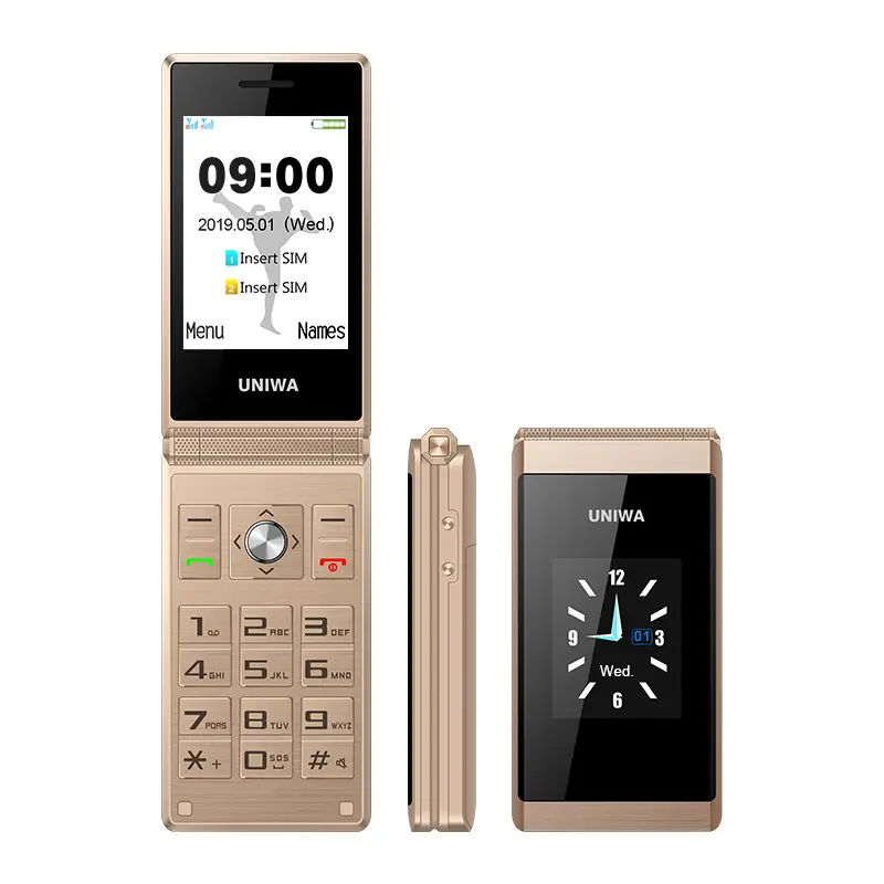 UNIWA X28 2.8/1.77 Inch Điện Thoại Lật Màn Hình Kép Nút SOS Phông Chữ Lớn Lật Mobilephone Mở Khóa Điện Thoại Di Động Tính Năng GSM Giá Rẻ