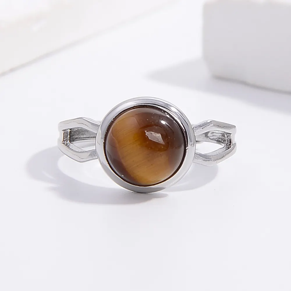 Fabricante Popular 12 meses piedra natal piedra de ojo de tigre amarillo Natural anillo de acero inoxidable de alta calidad piedra preciosa