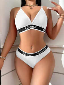 Algodão das mulheres Fitness Gym Yoga Set Sexy Bra <span class=keywords><strong>V</strong></span>-Neck Shorts Terno Leggings sem costura com logotipo na cintura Corda Tanga Esporte Set