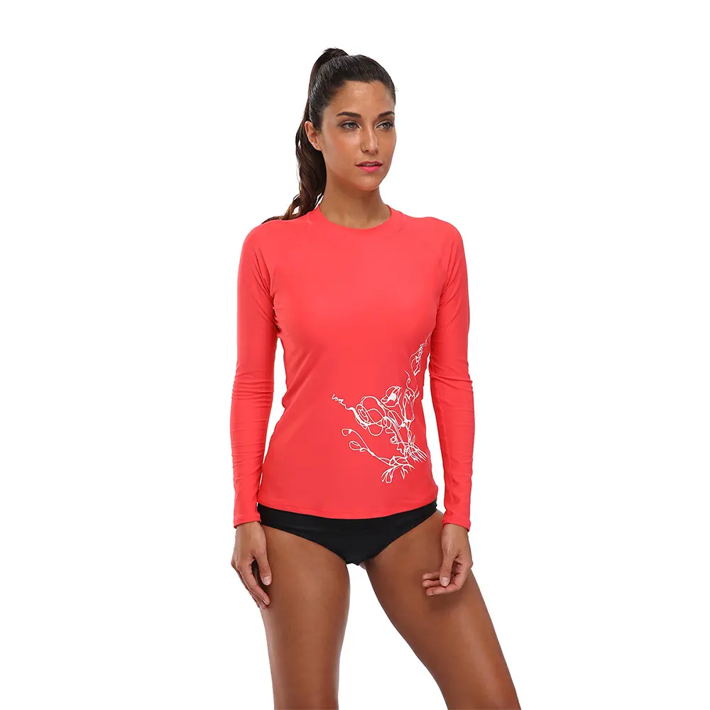 Chalecos de secado rápido para mujer, Color rojo sólido, de compresión, para entrenamiento, chaquetas de surf, protección solar