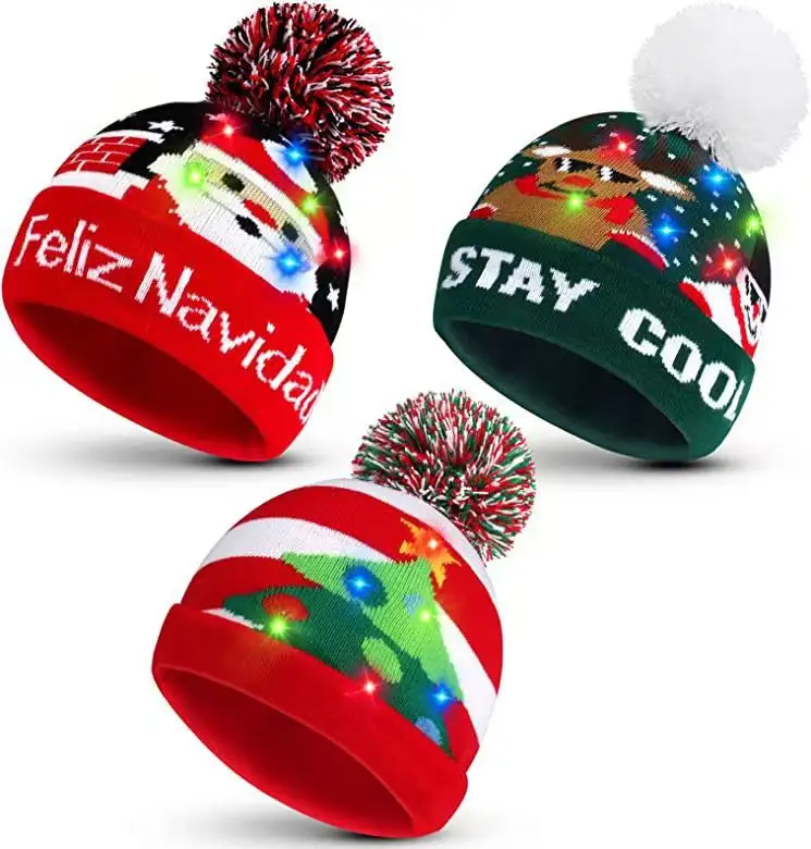 Gorro de punto de Navidad LED, gorro de Navidad iluminado, gorro de invierno Unisex, gorro de suéter con LED de colores para Navidad, Año Nuevo