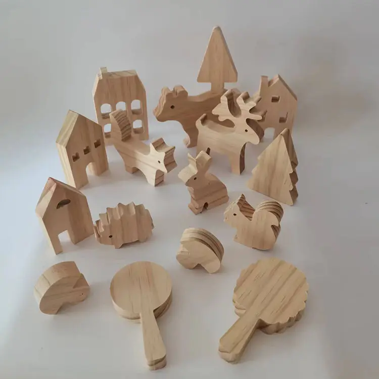 Natuur Open Einde Spelen Stapelen Speelgoed Houten Dier Boomhut Blokken Montessori Speelgoed Voor Kinderen, Peuters