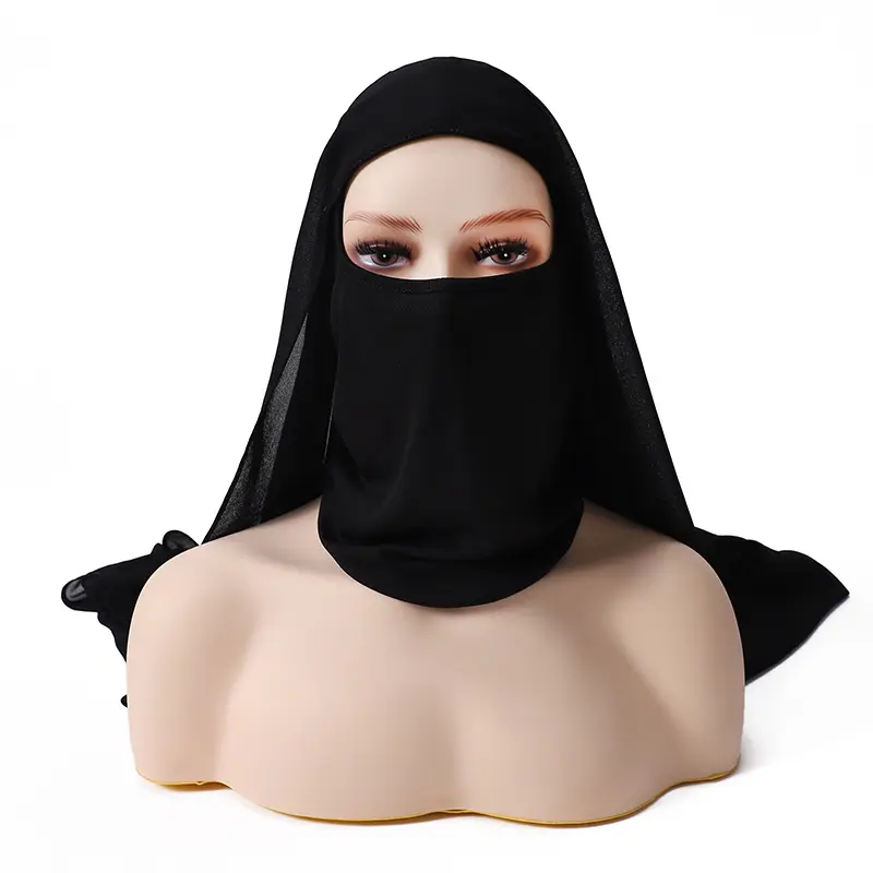 卸売プレミアムシフォンステッチTudung Souk Hijabsフェイスマスクヘッドスカーフストレッチシフォンインスタントスカーフ