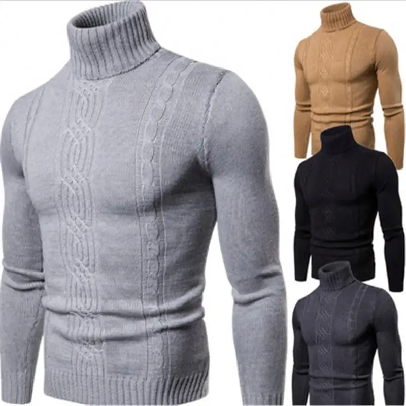 Suéter de malha torção manga longa masculino, blusão de malha casual de cor sólida para inverno