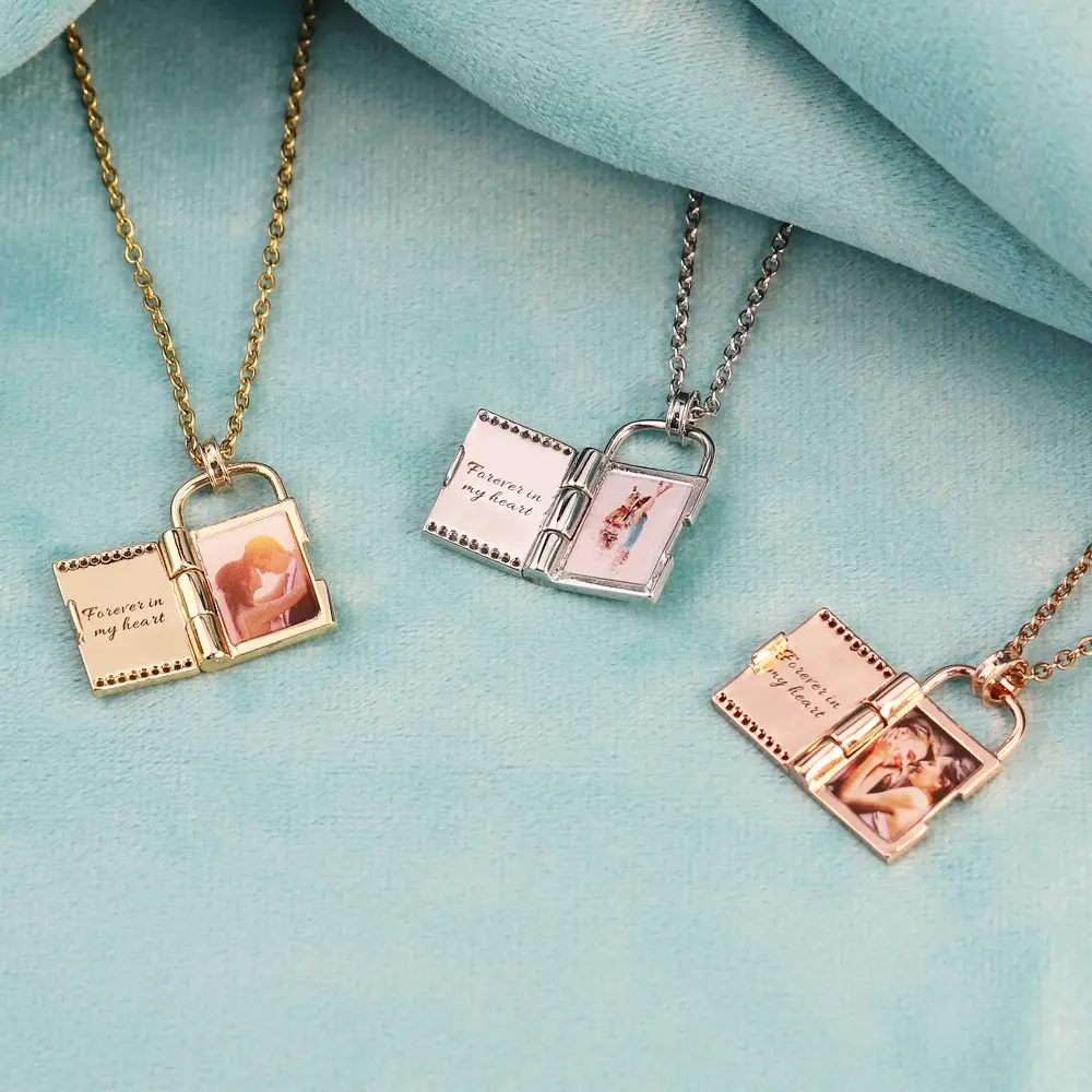 NewJewelry DIY Letras Impressão a cores moldura de foto medalhões de memória foto medalhão pingente colar com foto