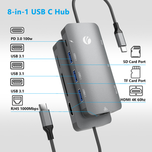 VCOM porta 8 5Gbps USB3.0 Hub HDMI RJ45 PD3.0 ricarica USB C Docking Station per Computer portatile - Product Image 2