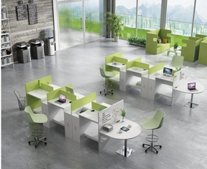 Tres estaciones de trabajo computadora colorida escritura mesa de oficina escritorio muebles para área abierta - Product Image 3