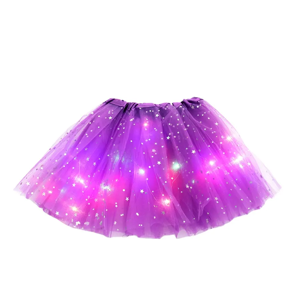 Hot selling tutu skirt children's led dress with lights star sequined skirt glowing Pengpeng mesh skirt with lights