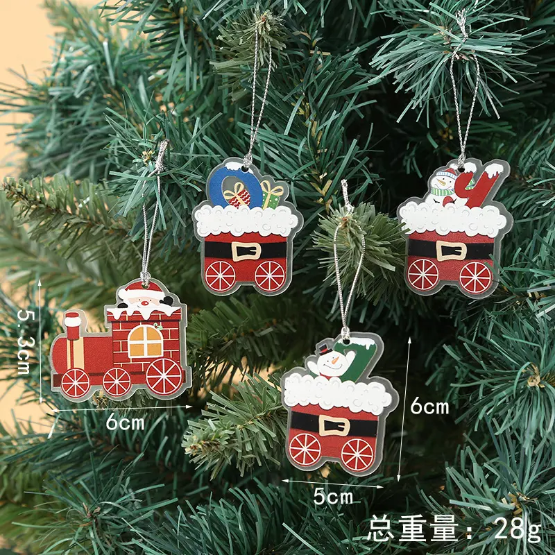 4 pièces décorations de noël petit train de noël acrylique 4 pièces pendentif arbre de noël petit charme vente en gros