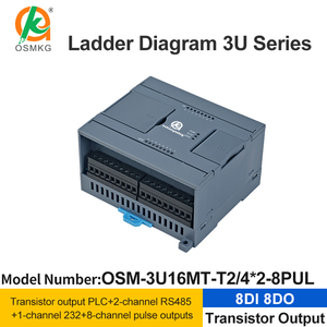 Oshangming PLC Control lógico de proceso 8 entradas 8 salida de transistor Plc 8 pulso Modbus Rtu con RS485 RS232 para HMI
