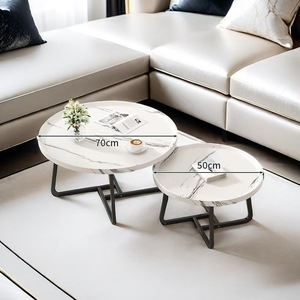 Mesa de centro nórdica moderna, combinación de mesa auxiliar, mesas de centro anidadas de madera rústicas redondas para el hogar, sala de estar - Product Image 1