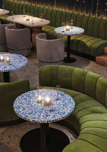 Hotel chinês moderno curvo meio círculo redondo luxo veludo couro granito mármore café restaurante mesa móveis sofá - Product Image 3