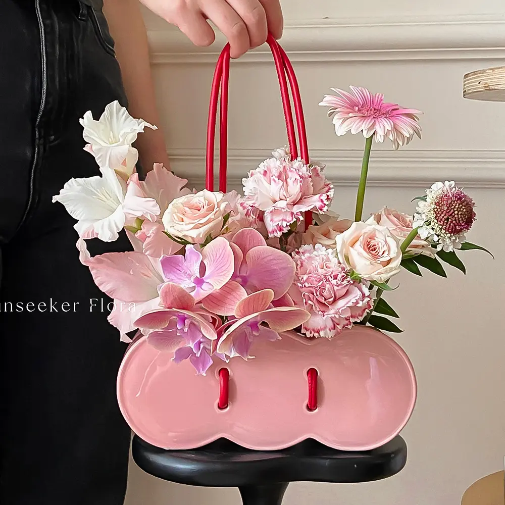 Vaso de cerâmica portátil para flores, vaso de flores estilo ins, presente criativo de alto sentido e alto valor, ideal para o dia das mães, arranjo de flores