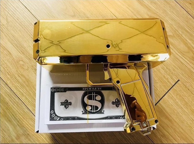 PISTOLA DE PULVERIZACIÓN de dinero de oro + 100 hojas de papel moneda