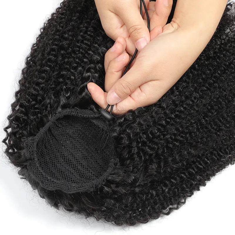 Afro rizado cordón Cola de Caballo cabello humano pelo brasileño Clip en extensiones para las mujeres negras