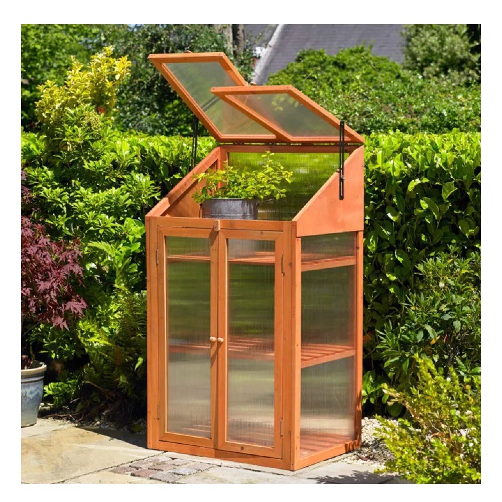 Wood home garden product indoor mini glass greenhouse staging shelf