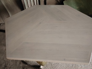 轻型拉丝重白漆橡木六角茶几金属蜘蛛桌腿六角橡木餐桌 - Product Image 5