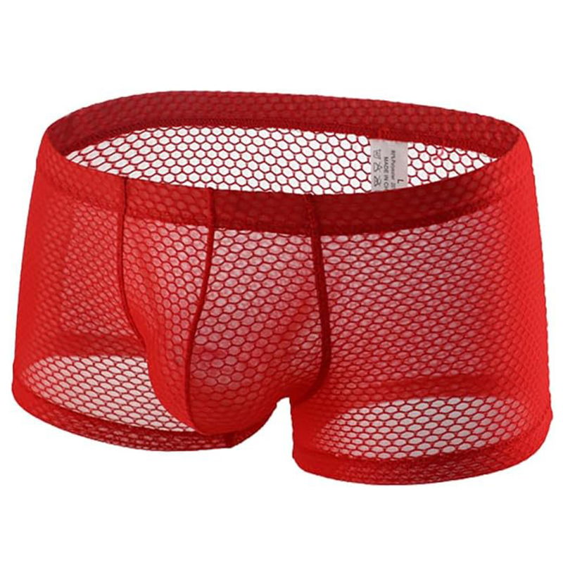 Red fishnet mesh boxer briefs underwear