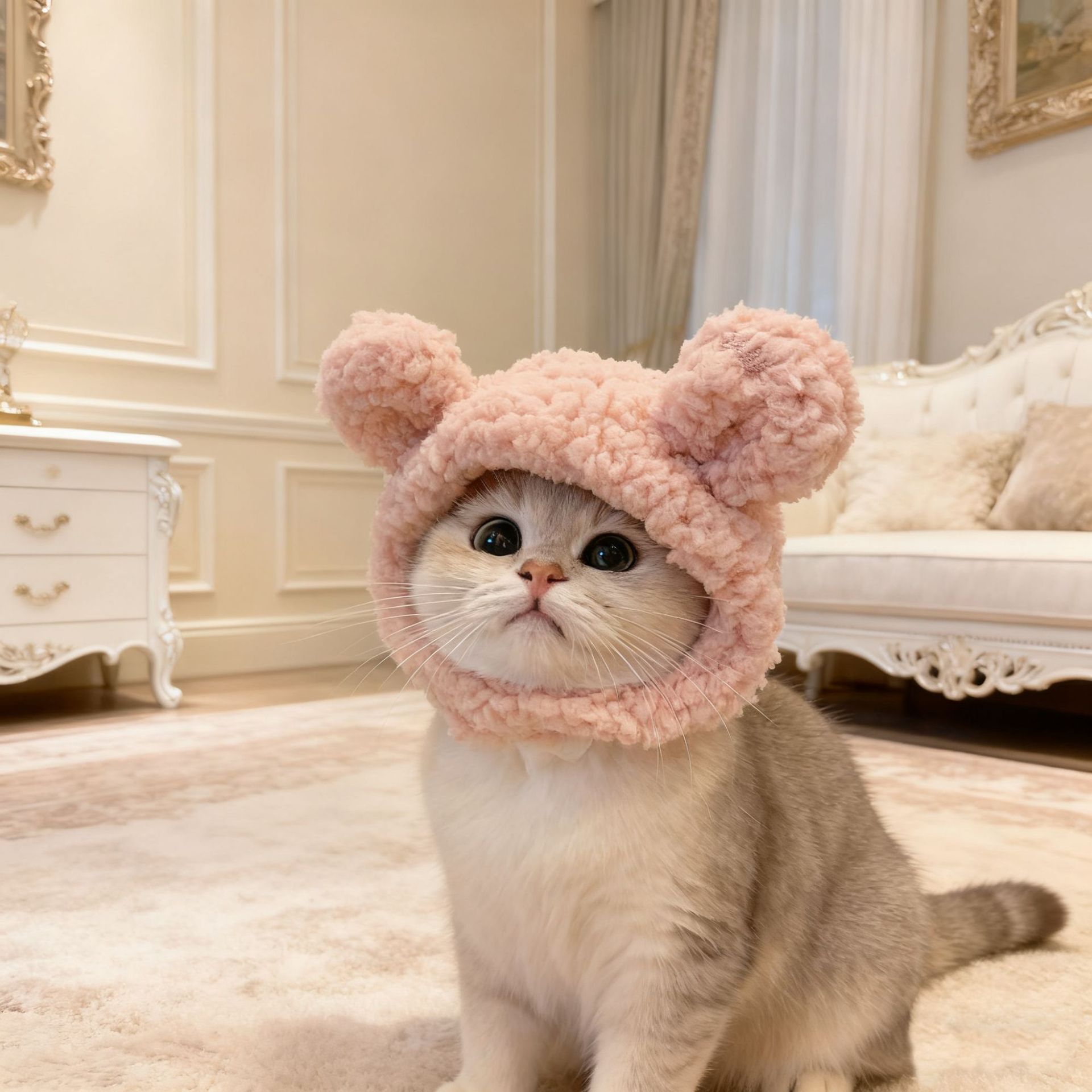 Chapeau ours rose