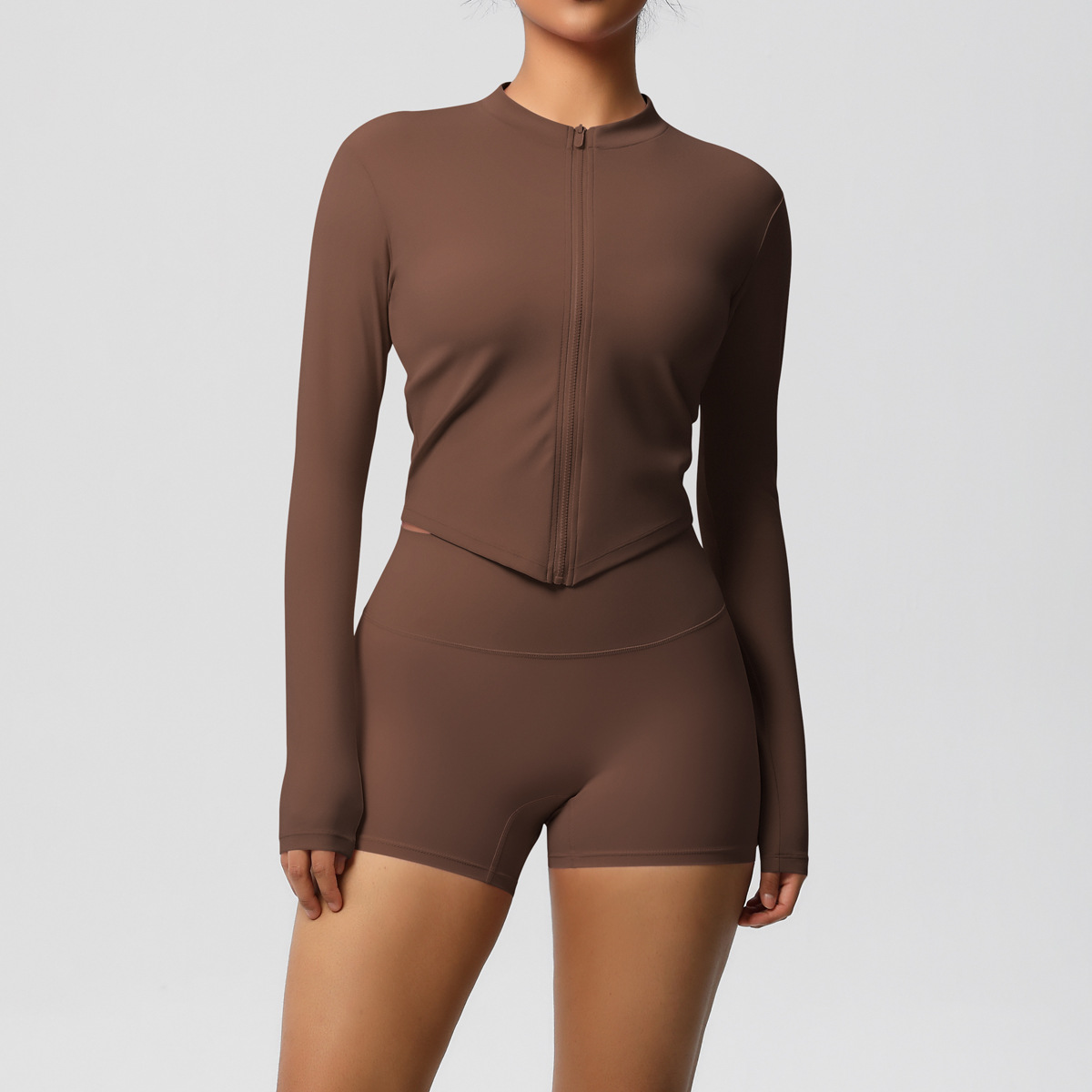 แจ็คเก็ตซิป7106 + ชุดกางเกงขาสั้น7101-สีงาช้างอ่อน