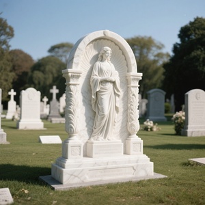 Высококачественный индивидуальный памятник кладбища натуральный белый мрамор ручной работы резьба Европейский Ангел надгробие - Product Image 2