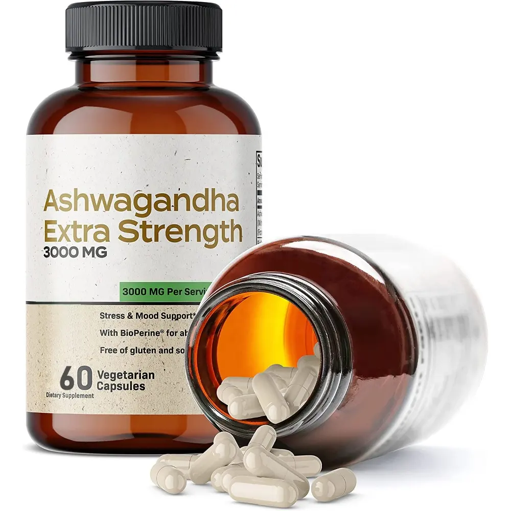 Ashwagandha Capsules Dieet Supplement Private Label KSM-66 3000Mg Energie Focus Ondersteuning Stemming