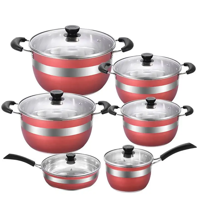 New 6 Miếng 12 Miếng Cao Cấp Thép Không Gỉ Stockpot Hầm Súp Nồi Set Với Chịu Nhiệt Đôi Xử Lý Và Nắp