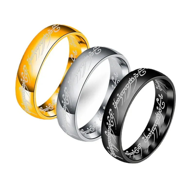 Cincin pertunangan pernikahan Pria Wanita, baja Titanium hitam warna emas perak, janji tak terbatas untuk anak perempuan dan laki-laki