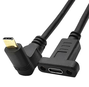 USB C Type-C公对母延伸数据电缆90度直角，镀金，面板安装螺丝孔10Gbps