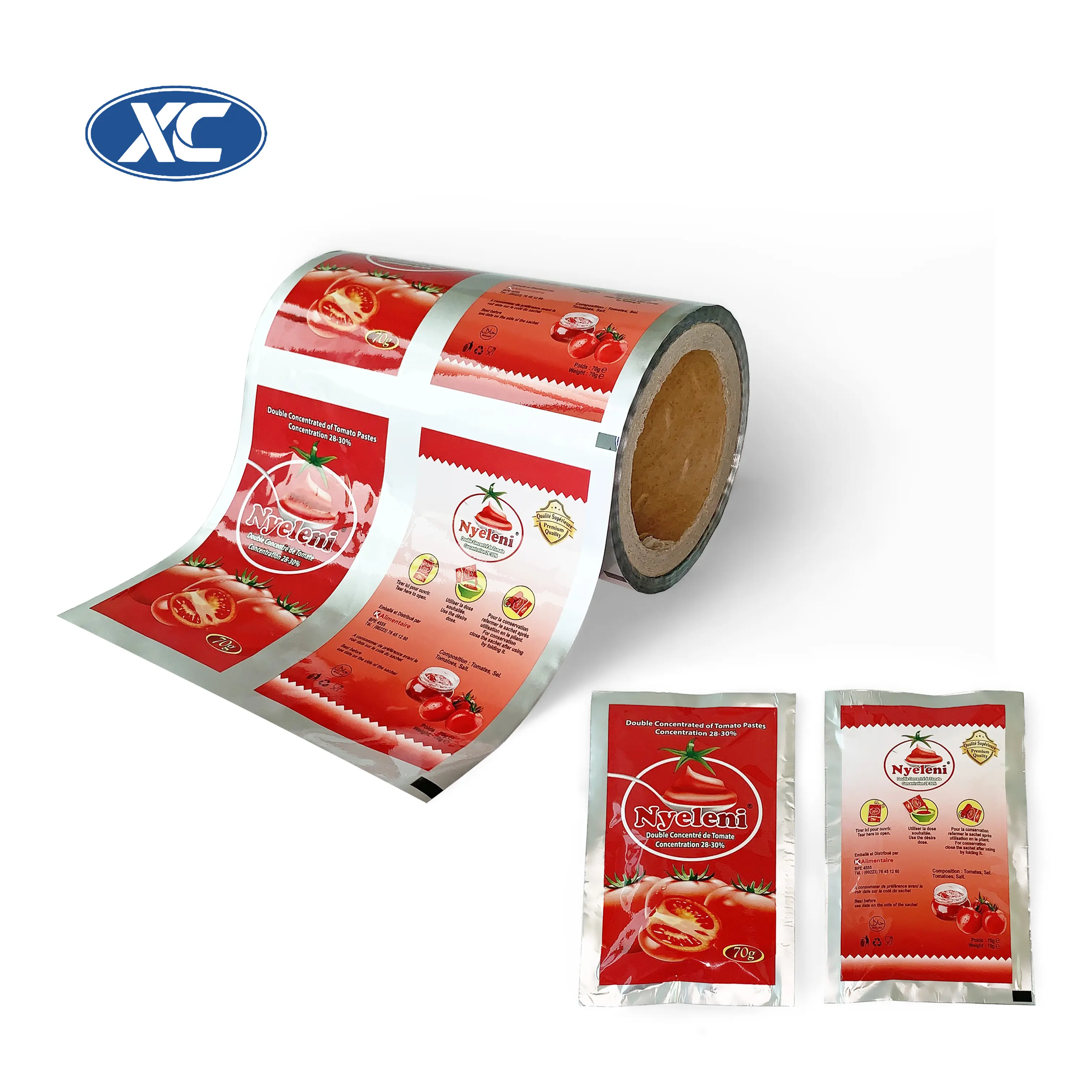 Sacchetto d'imballaggio d'argento del rotolo di pellicola della bustina del Ketchup del pomodoro di plastica d'imballaggio flessibile di stampa su ordinazione per la bustina della salsa di pomodoro