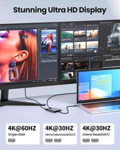 Fophmo USB-C <strong>Dual</strong> for <strong>HDMI</strong> Adapter 100W PD Charging Extend 2 Displays 4K 60Hz USB-A Port for Video Splitters Converters